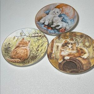 Vintage 80's Assorted Decorative Porcelain Cat Plates Gold Trim Made England
